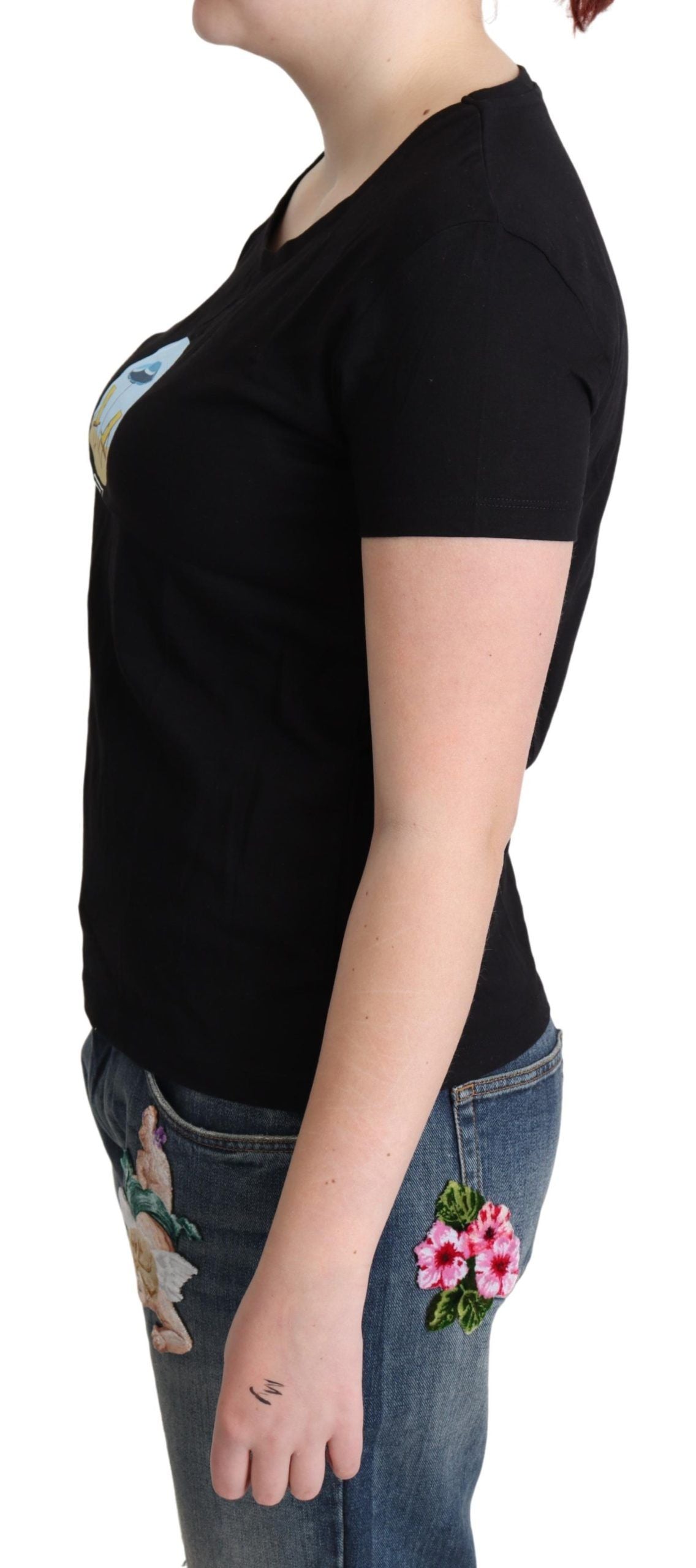 Chic Black Cotton Round Neck Tee