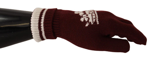 Elegant Red Cashmere Gloves with Crown Motif