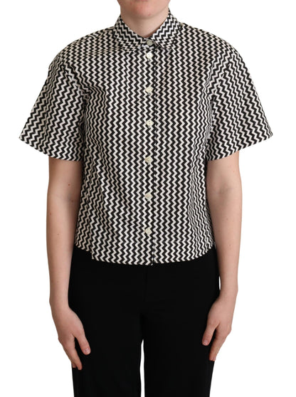 Zigzag Elegance Cotton Polo Top