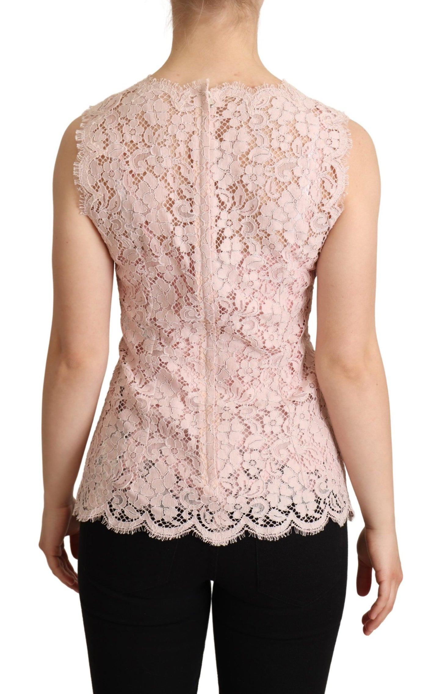 Elegant Pink Lace Sleeveless Blouse