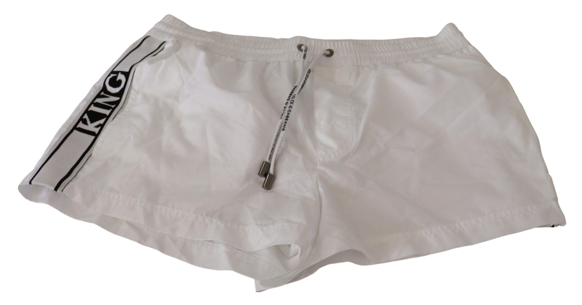 Elegant White KING Motive Swim Trunks