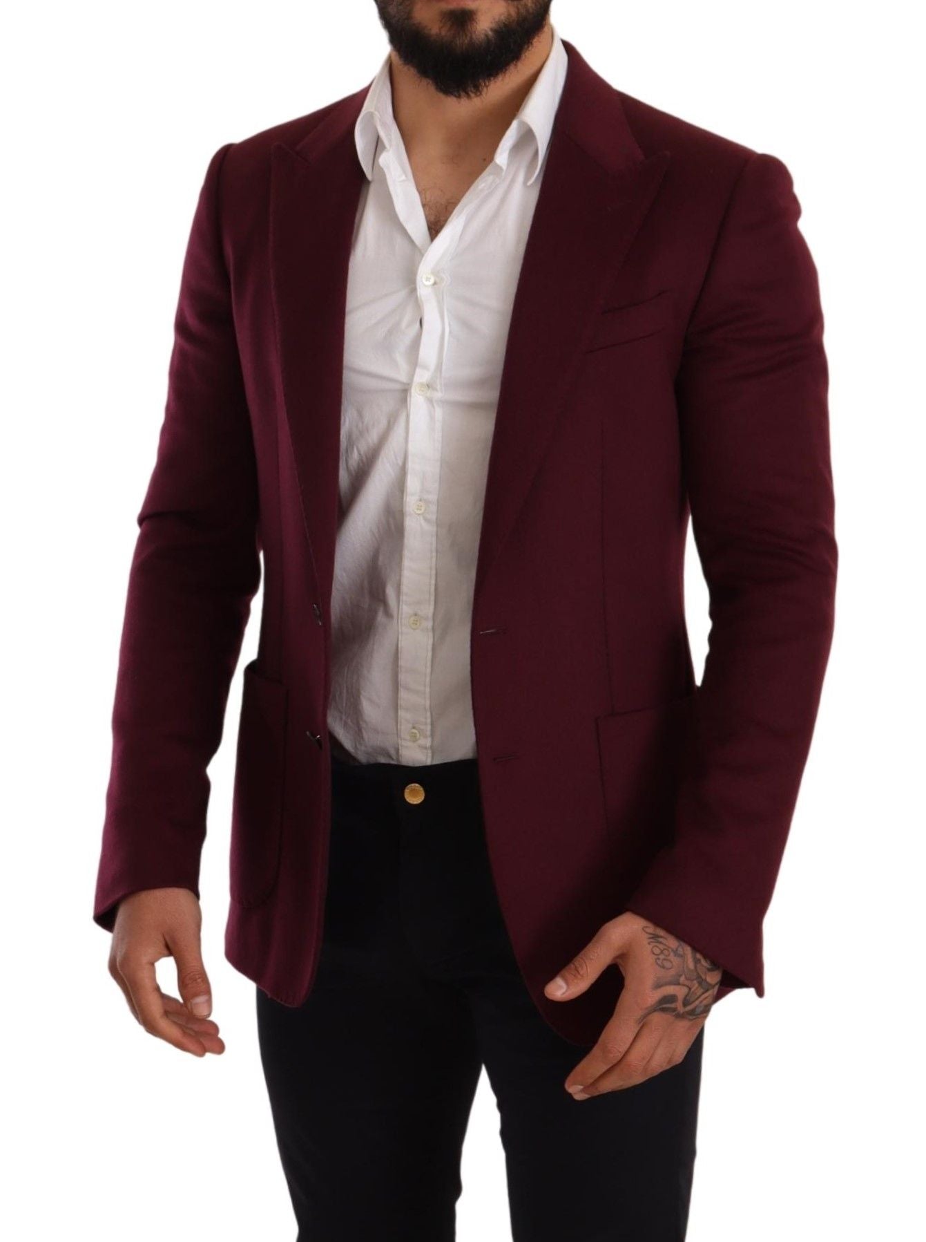 Elegant Maroon Bordeaux Cashmere Blazer