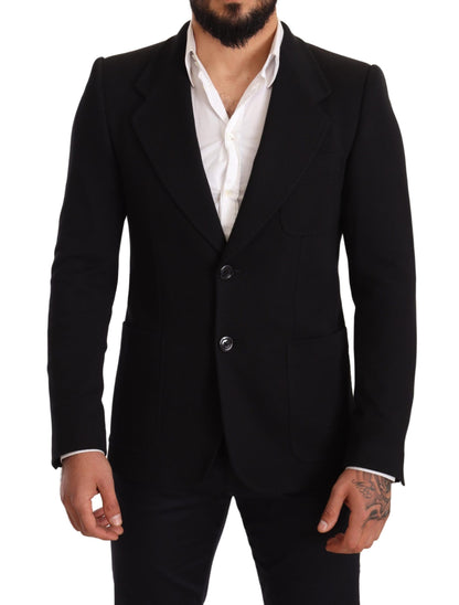 Elegant Slim Fit Black Cotton Blazer