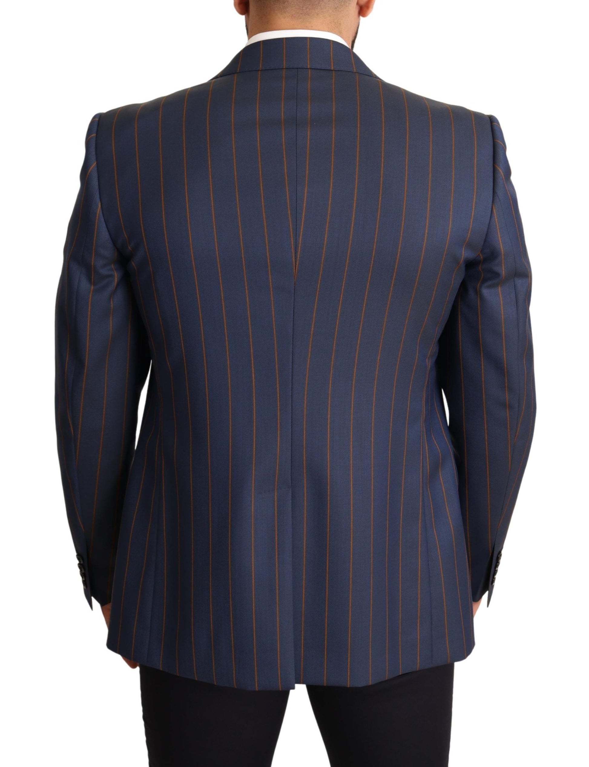 Elegant Slim Fit Blue Striped Wool Blazer