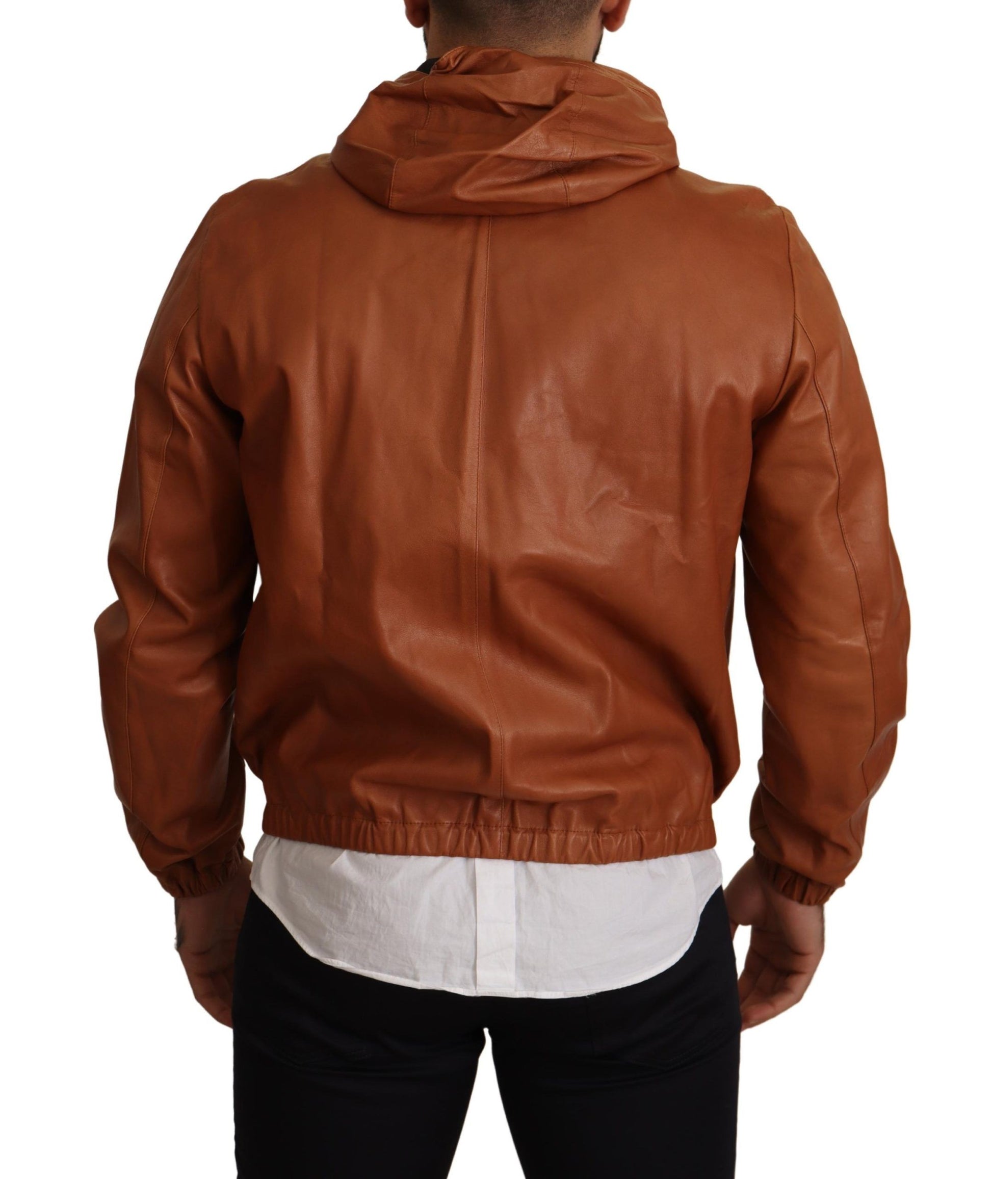 Elegant Brown Leather Bomber Jacket