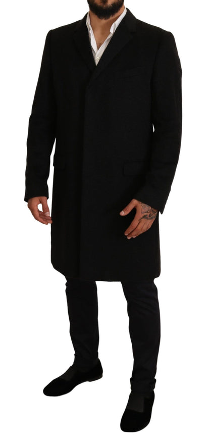 Elegant Gray Long Overcoat in Pure Cashmere