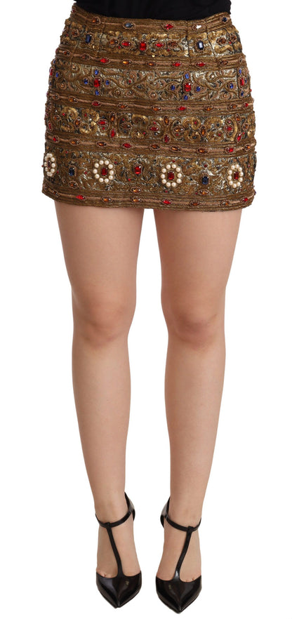 Gold Embellished High Waist Mini Skirt