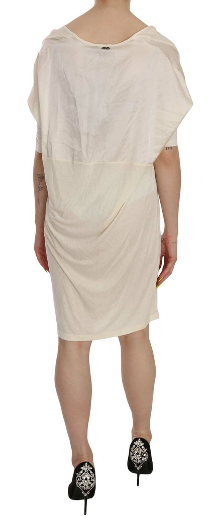 Cream Round Neck Knee Length Dress