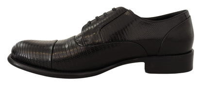 Elegant Black Lizard Skin Derby Shoes