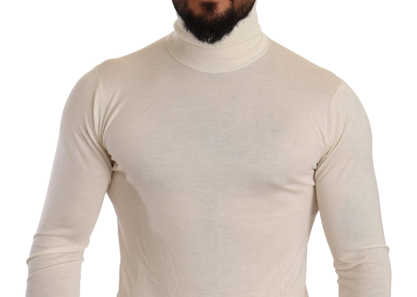 Ivory Cashmere-Silk Blend Turtleneck Sweater