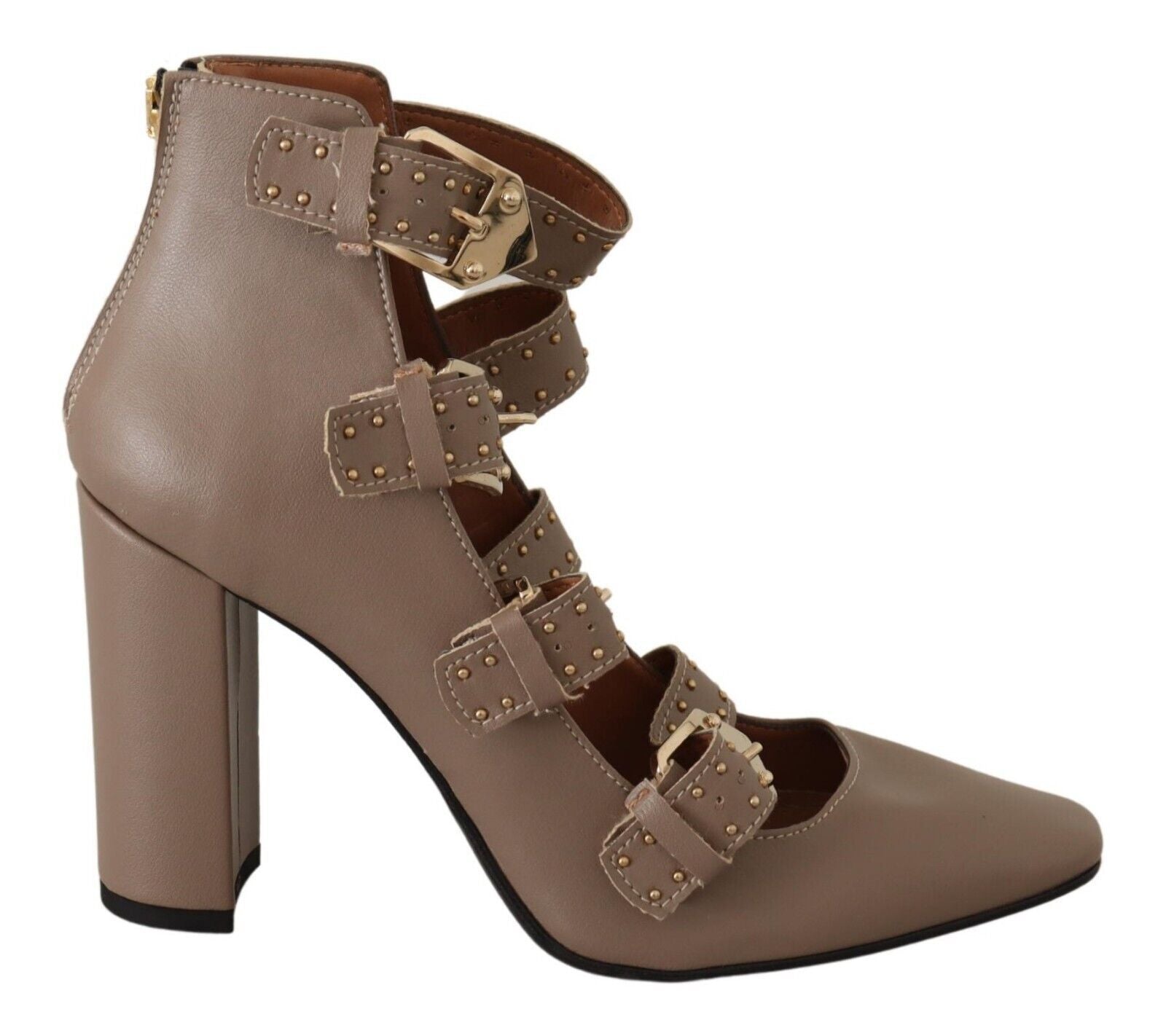 Elegant Leather Multi-Buckle Heels in Brown