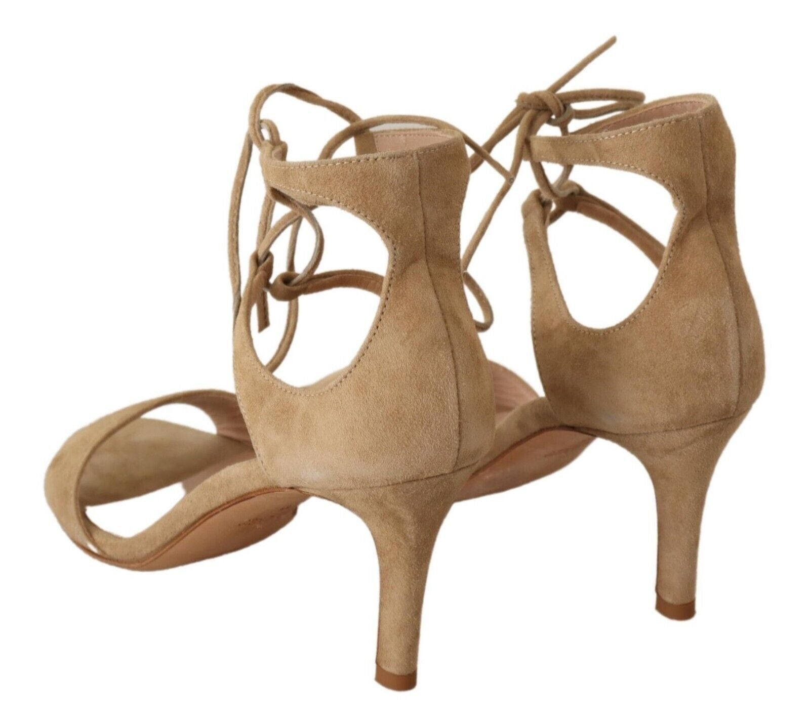 Elegant Beige Suede Ankle Strap Heels