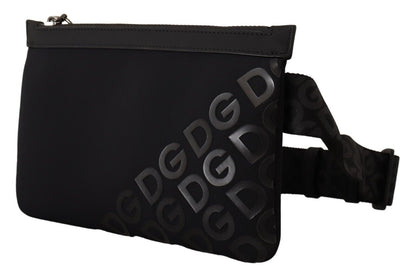 Sleek Black Monogram Neoprene Fanny Pack