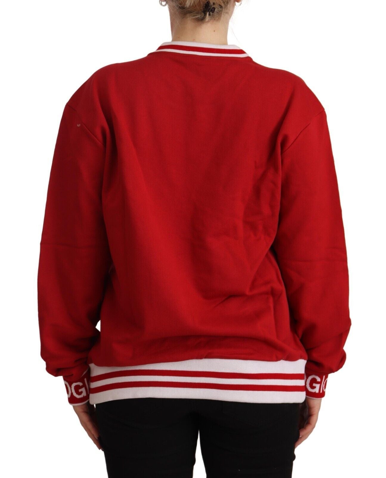 Elegant Red Crewneck Pullover with Floral Motif