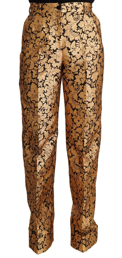 Elegant Floral Jacquard High Waist Trousers