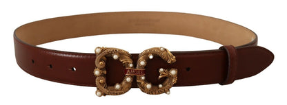 Elegant Pearl-Embellished Leather Amore Belt