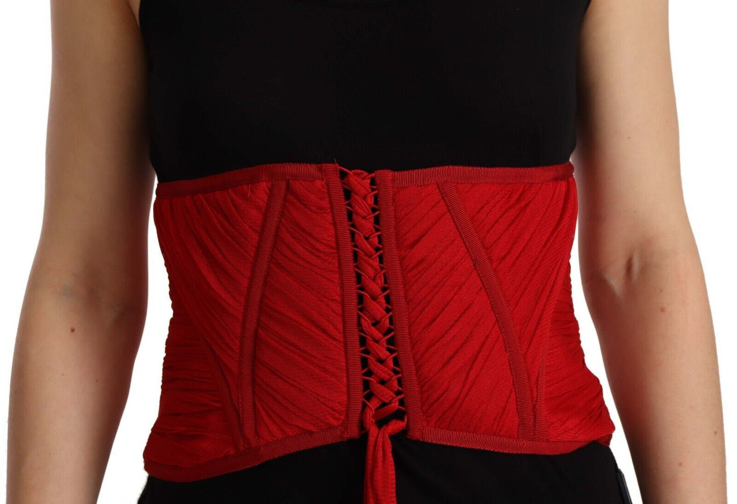 Elegant Red Silk Corset Belt Top