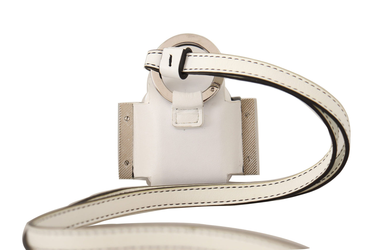 White Black Leather Strap Silver Metal Logo Airpods Case