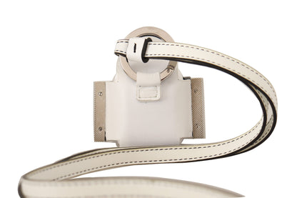 White Black Leather Strap Silver Metal Logo Airpods Case