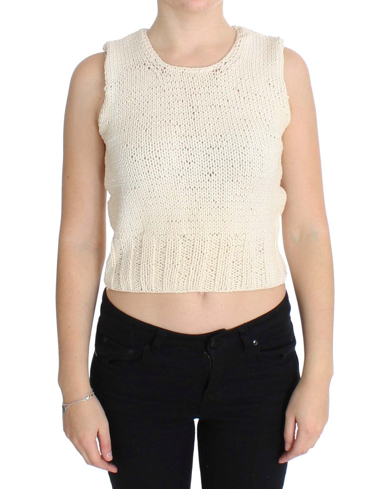 Beige Sleeveless Cotton Blend Vest Sweater