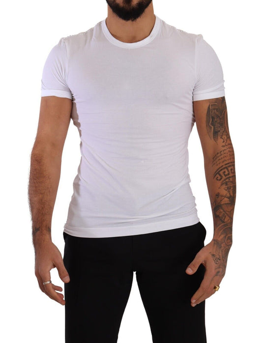 Elegant White Cotton Blend Round Neck Tee