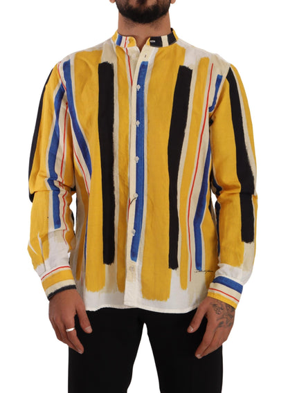 Elegant Yellow Striped Henley Shirt