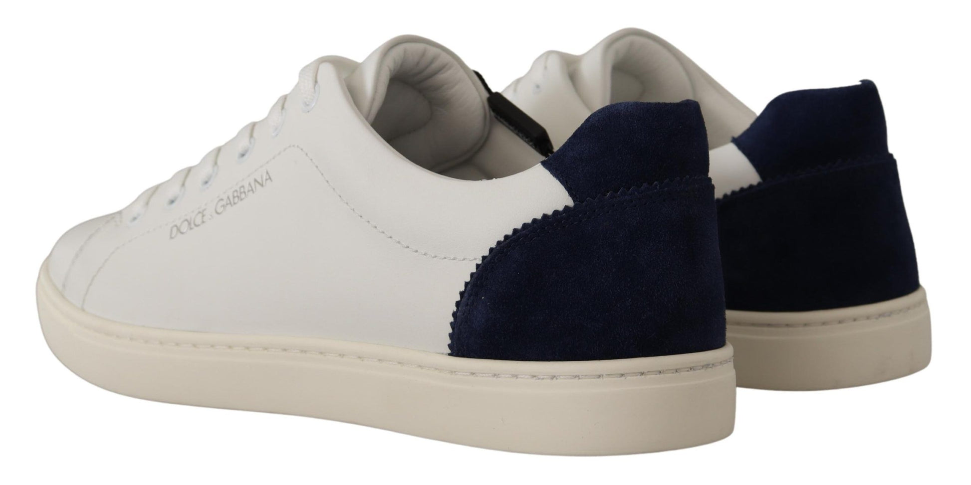 Elegant White and Blue Low-Top Leather Sneakers