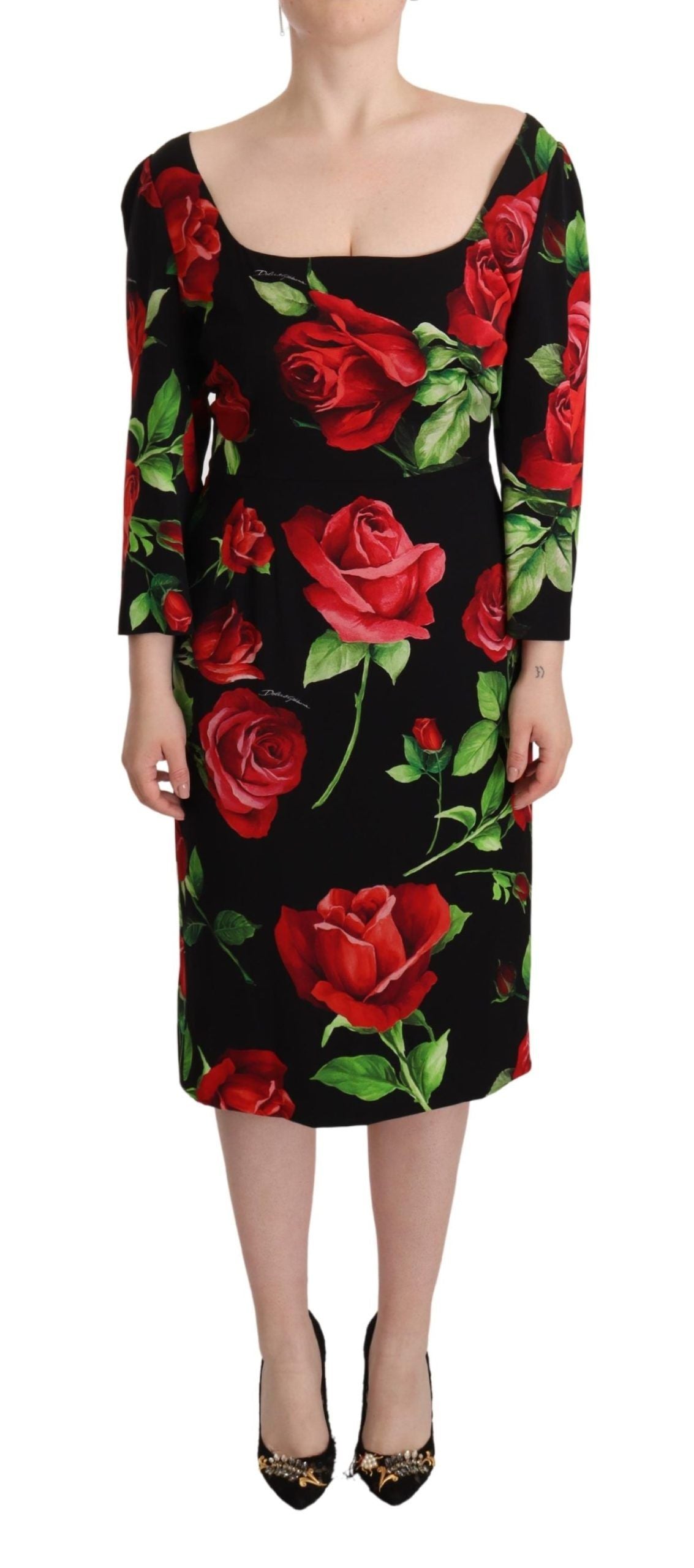 Elegant Floral Print Silk Sheath Dress