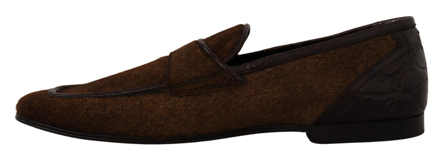 Elegant Brown Caiman Leather Loafers