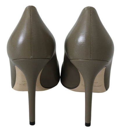 Elegant Pebble Green Pointed Toe Pumps