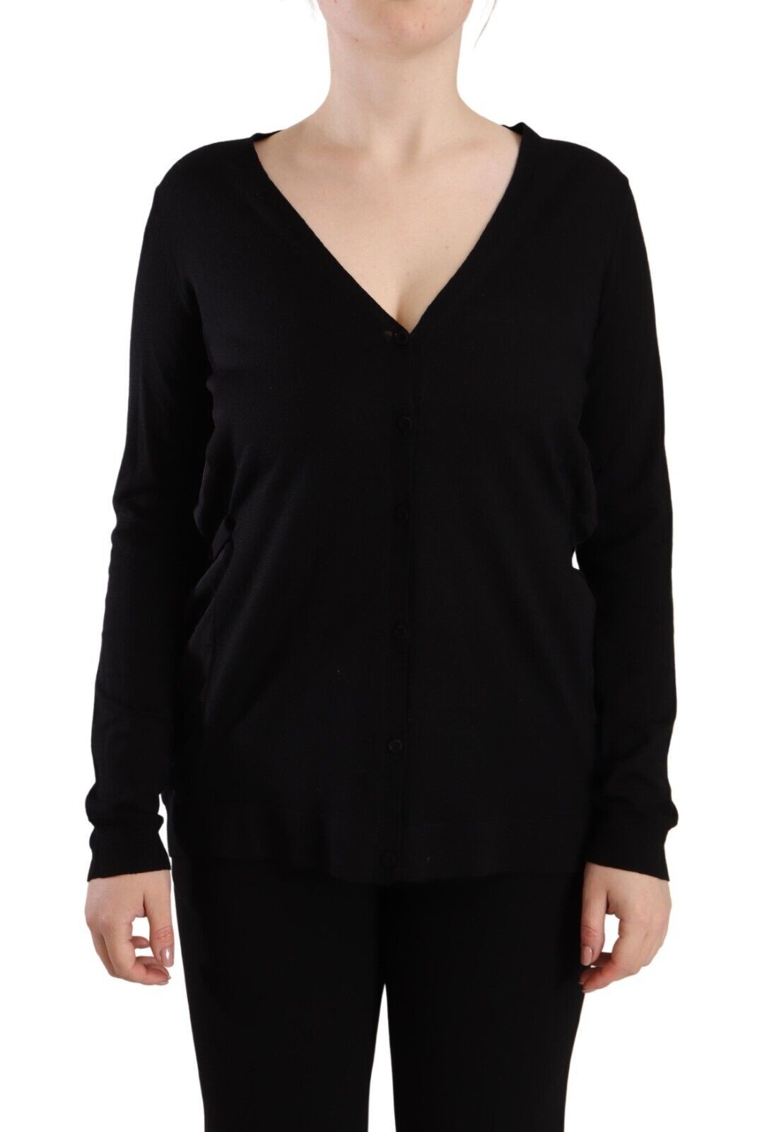 Elegant Black V-Neck Wool Pullover