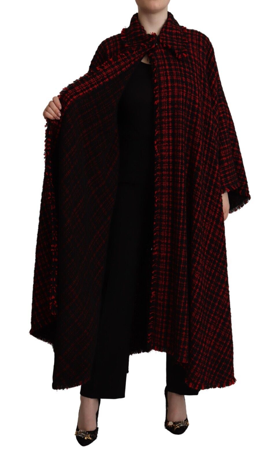 Elegant Red & Black Long Sleeve Overcoat Jacket