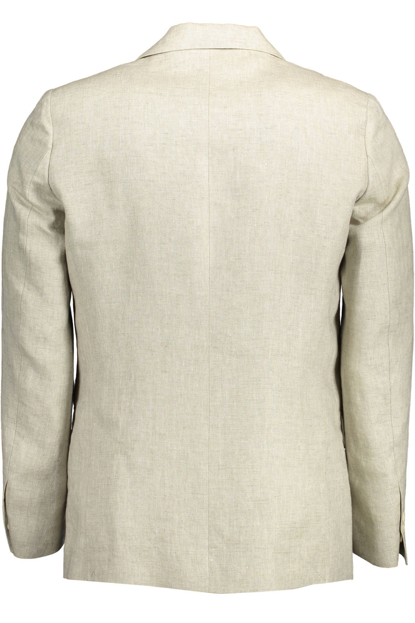 Beige Linen Classic Jacket with Logo Detailing