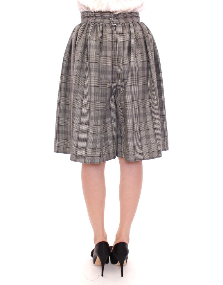 Elegant Gray Checkered Wool Shorts Skirt