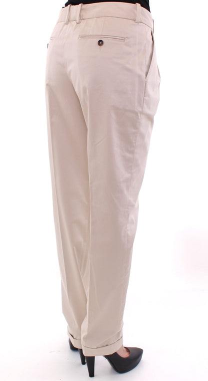 Elegant Beige Regular Fit Cotton Pants