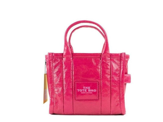 The Shiny Crinkle Mini Tote Magenta Leather Crossbody Handbag Purse