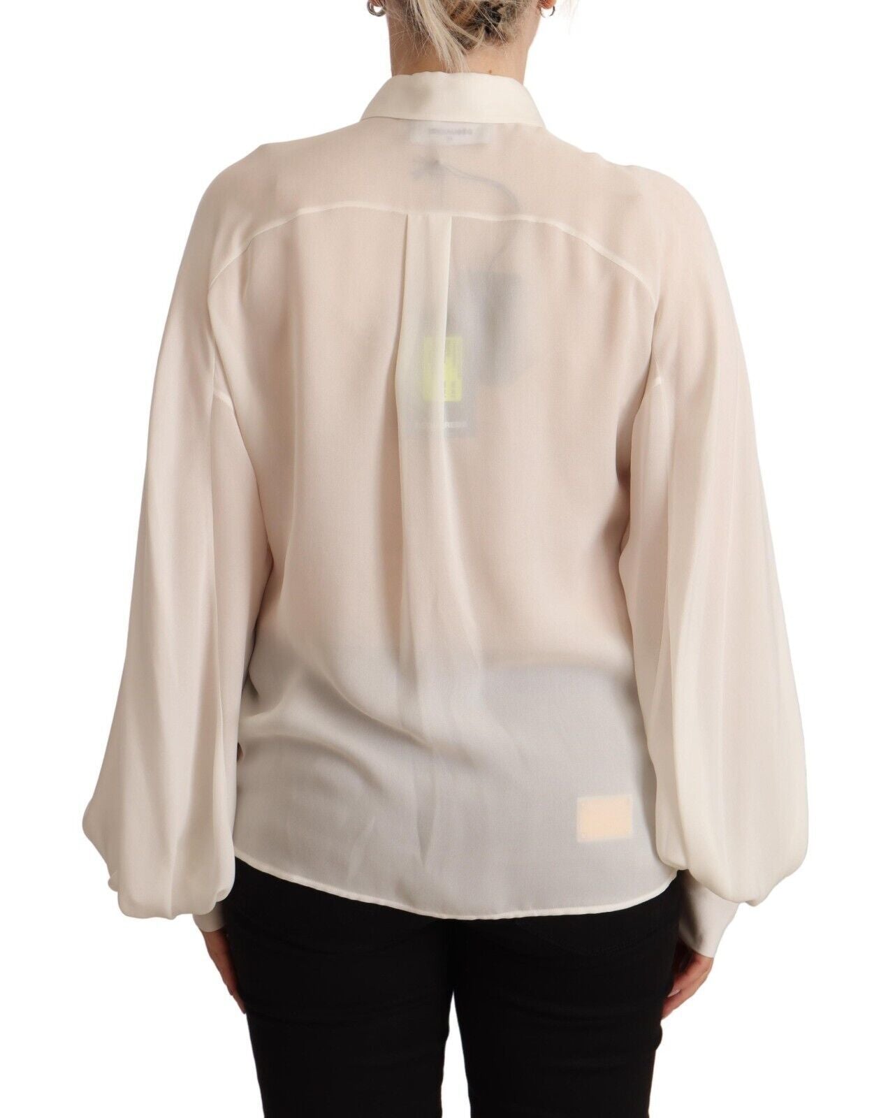 Elegant Off White Silk Long Sleeve Blouse