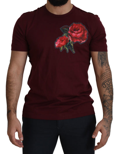 Elegant Bordeaux Roses Motif Crewneck Tee