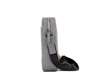 Thornton Small Grey Embossed Logo Grainy Leather Crossbody Handbag