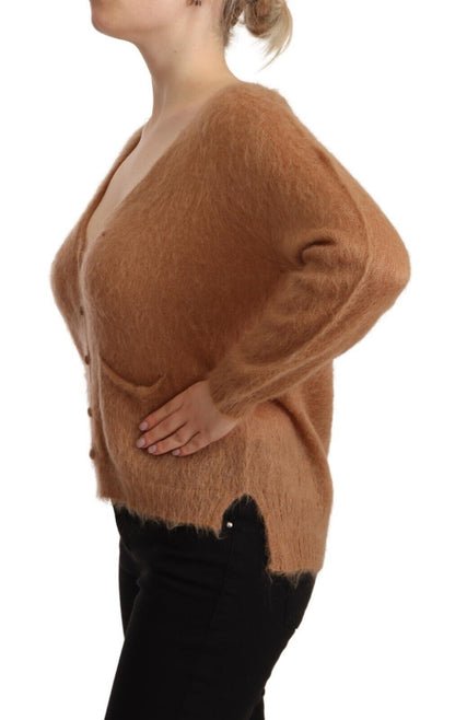 Chic Brown Knit Cardigan with Front Button Closure