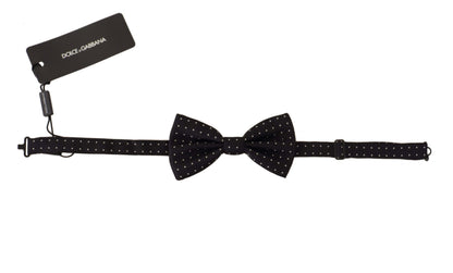 Elegant Black Polka Dot Silk Bow Tie