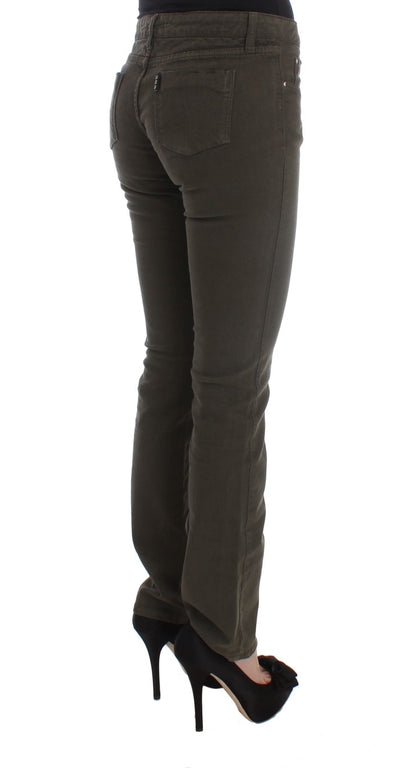 Green Cotton Blend Slim Fit Jeans