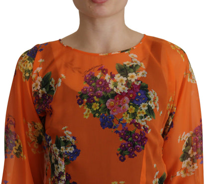 Elegant Floral Silk Blouse with Back Zipper