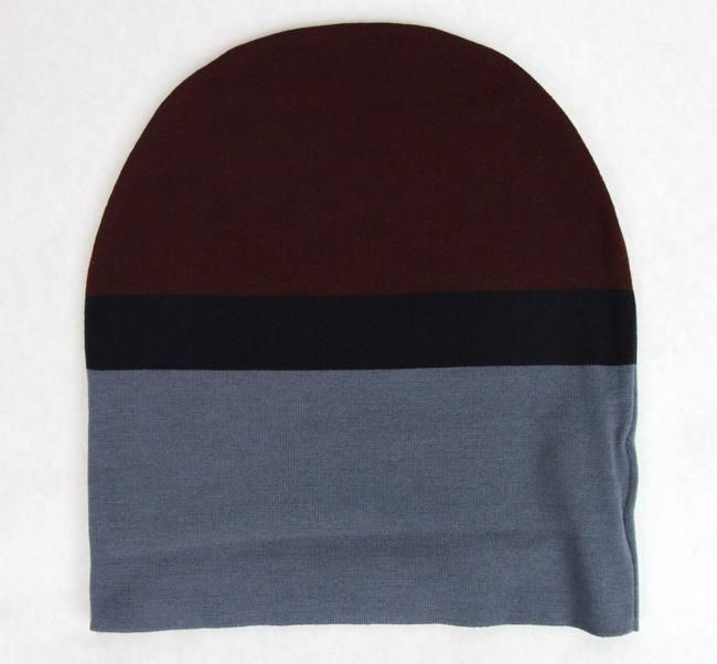 Unisex Burgundy Blue Wool Beanie Medium Knit Cap