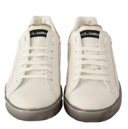 Elegant White & Gold Leather Sneakers