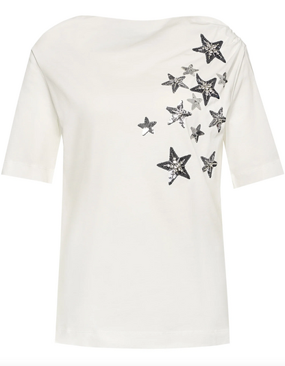 Elegant White Cotton Tee with Rhinestone Accents