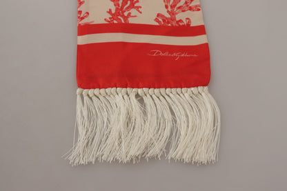 Elegant Silk Men's Scarf Wrap - Red Coral Print