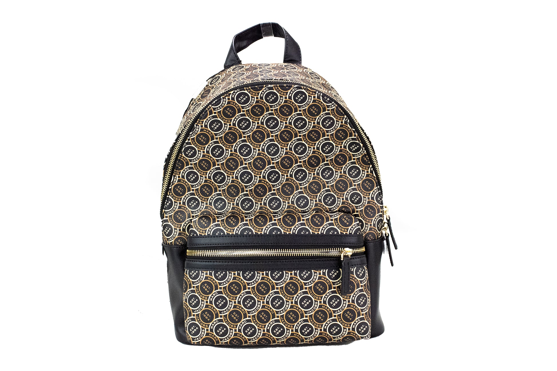 Signet Medium Black Logo Printed Leather Shoulder Backpack Bookbag