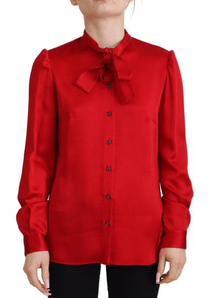 Elegant Red Ascot Collar Blouse