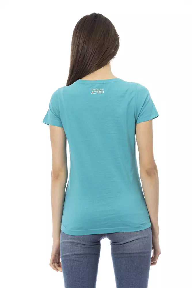 Light Blue Cotton Women T-Shirt
